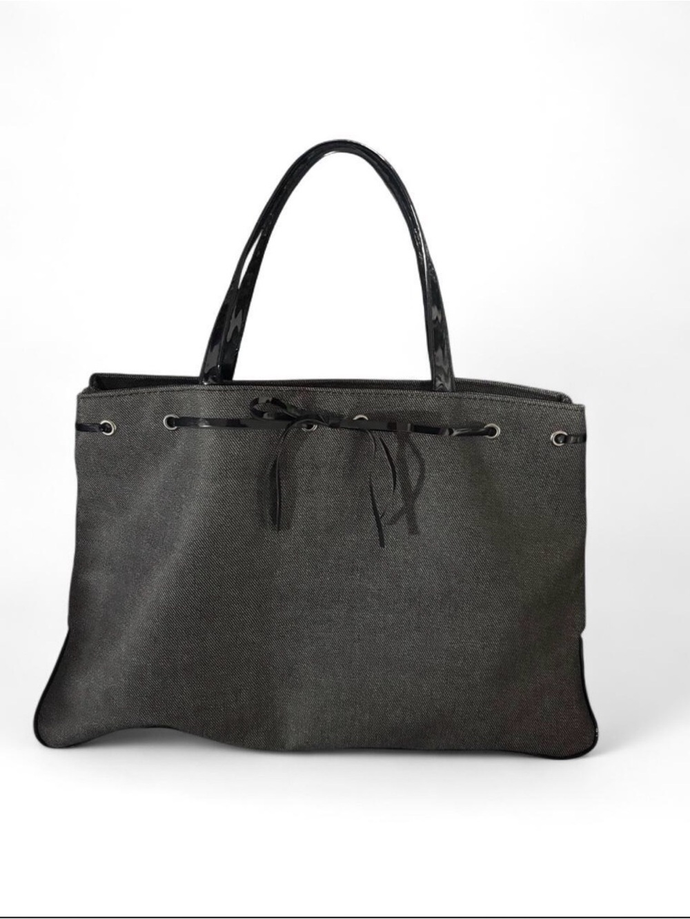 Black Tote Bag with Bow Tie Accent